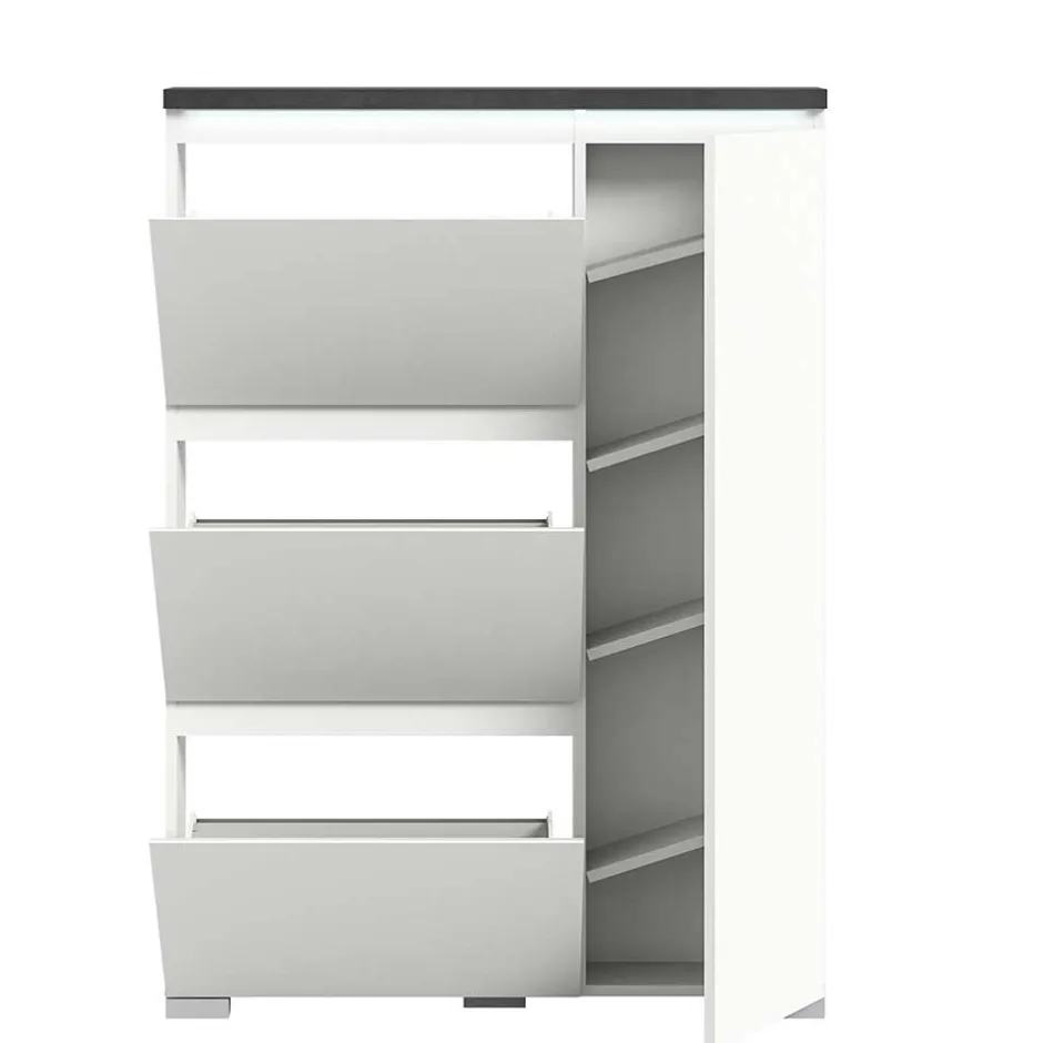 Wohnen 95x127x18 Midi Schuhschrank mit drei Klappen & Tür - Suad