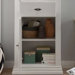 Wohnen 72x199x45 Modern Country Vitrinenschrank in Weiß - Henry