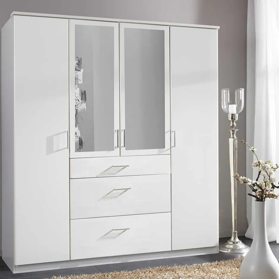 179x199x58 Moderner Kleiderschrank in Weiß mit Spiegeln - Cador^Wohnen Discount