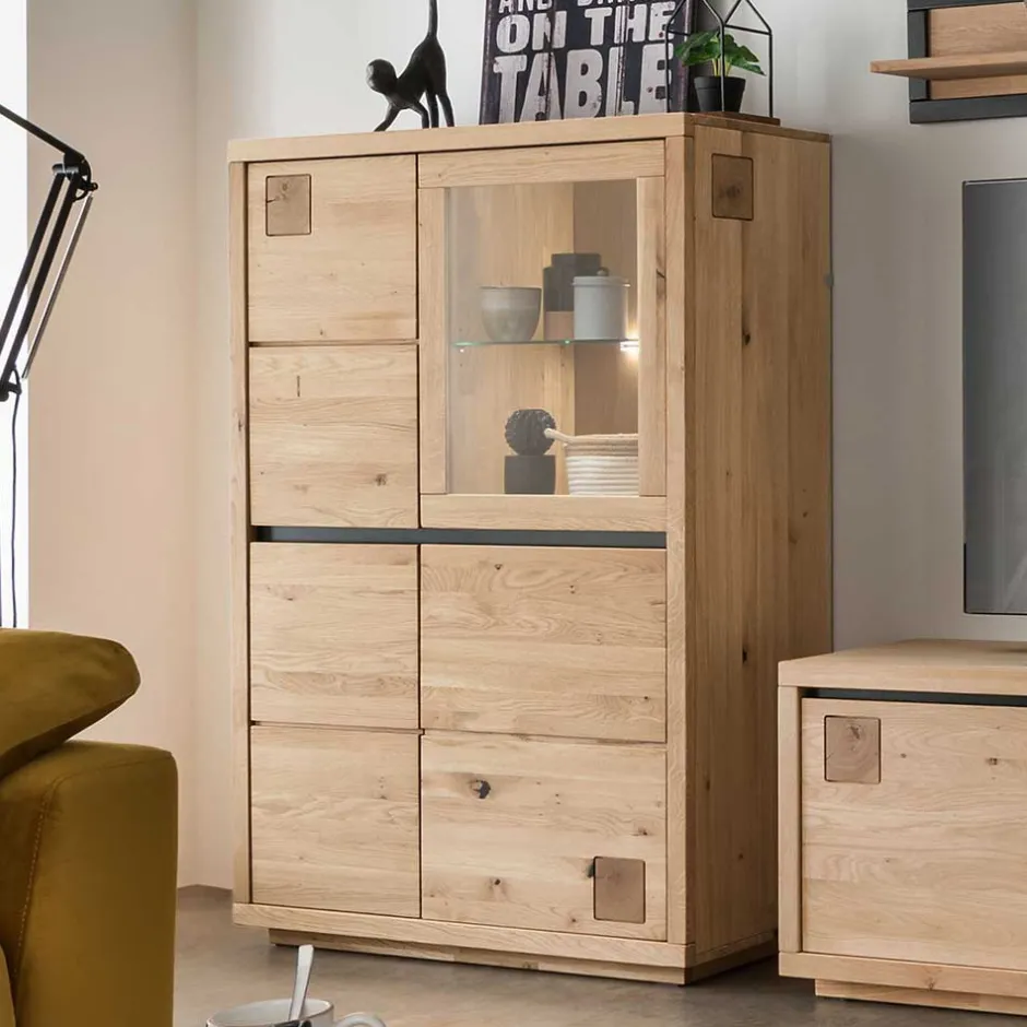 103x148x40 Modernes Holz-Highboard mit Glaseinsatz - Embleys^Wohnen Hot