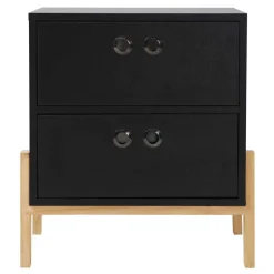 Wohnen 50x55x35 Nachtkommode in Schwarz & Pinie Natur - Caurina