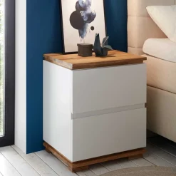 Wohnen 48x59x40 Nachtkommode in Weiß & Eiche - Sennpa