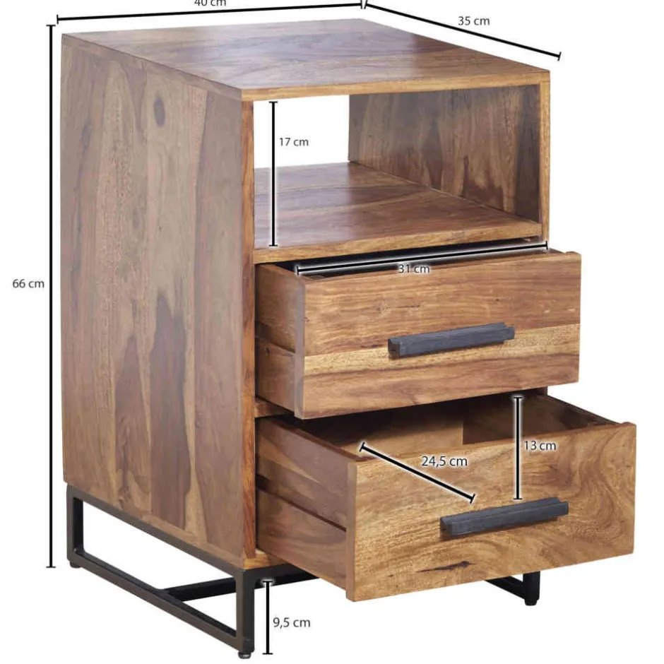 40x66x35 Nachtkommode mit Fach & 2 Schubladen - Crystons^Wohnen Discount