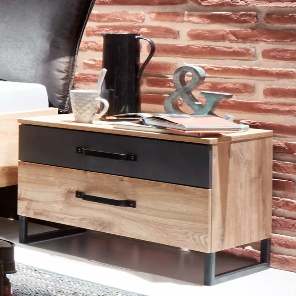 58x45x41 Nachttisch in Eiche & Schwarzgrau - Bram^Wohnen Best