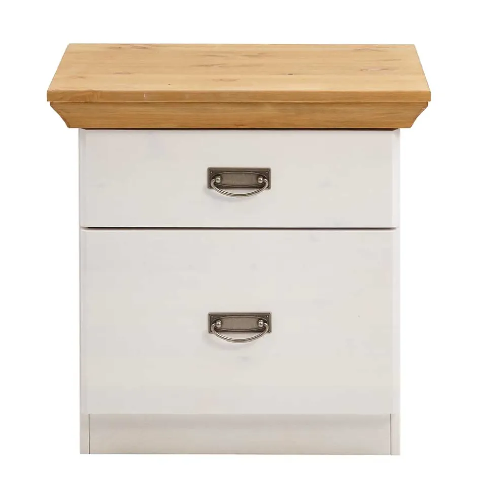 Wohnen 58x57x48 Nachttisch in Kiefer & Weiß - Sibiuta