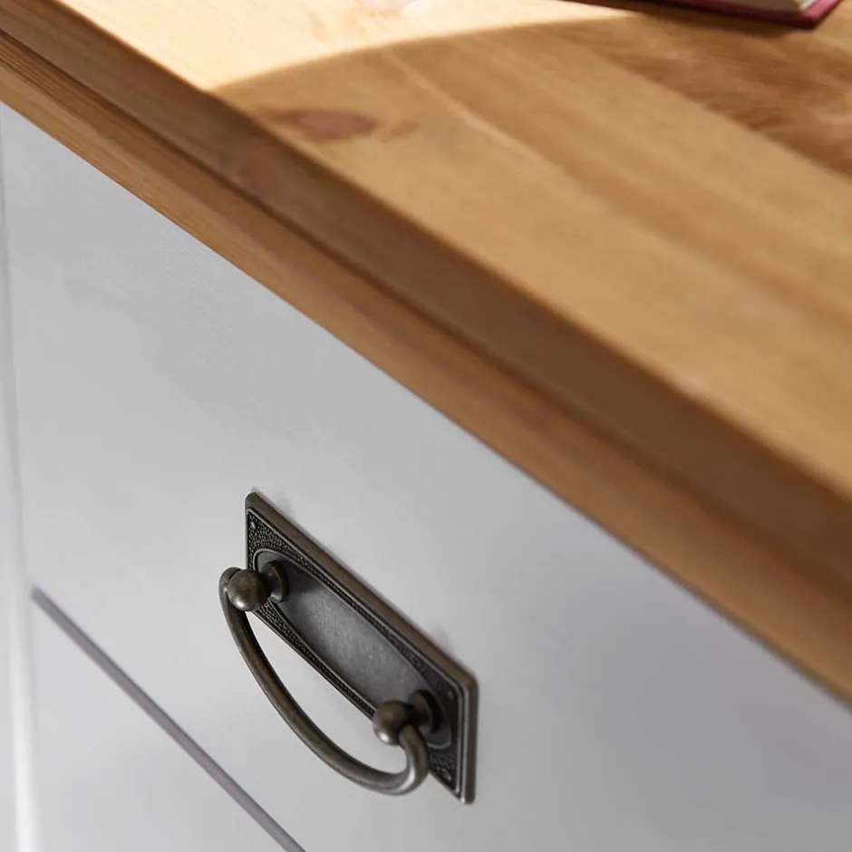 Wohnen 58x57x48 Nachttisch in Kiefer & Weiß - Sibiuta