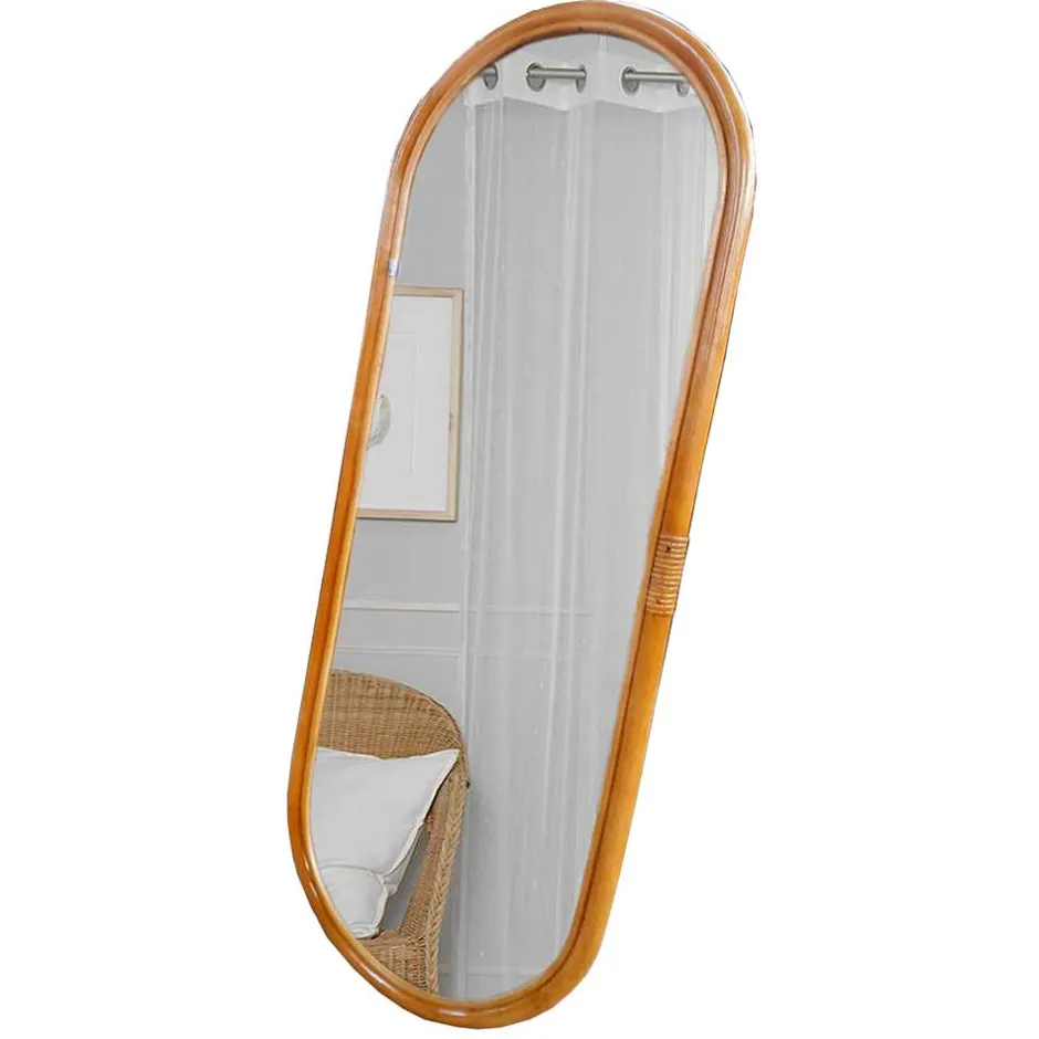 44x120x4 Ovaler Wandspiegel mit Rattan Rahmen - Offia^Wohnen New