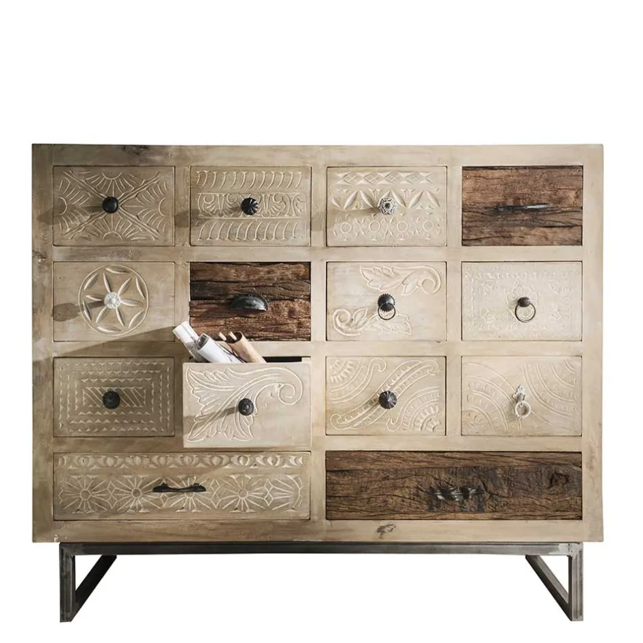 110x91x37 Recyclingholz Kommode mit 14 Schubladen - Emirello^Wohnen Hot