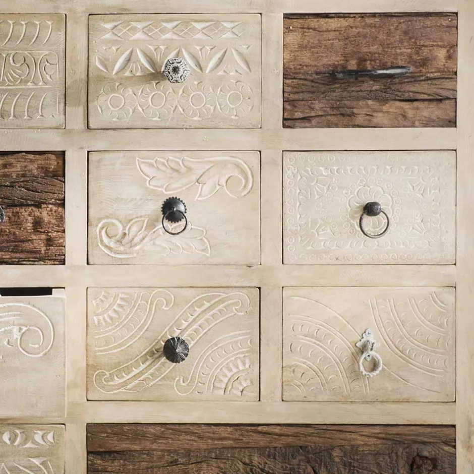 110x91x37 Recyclingholz Kommode mit 14 Schubladen - Emirello^Wohnen Hot