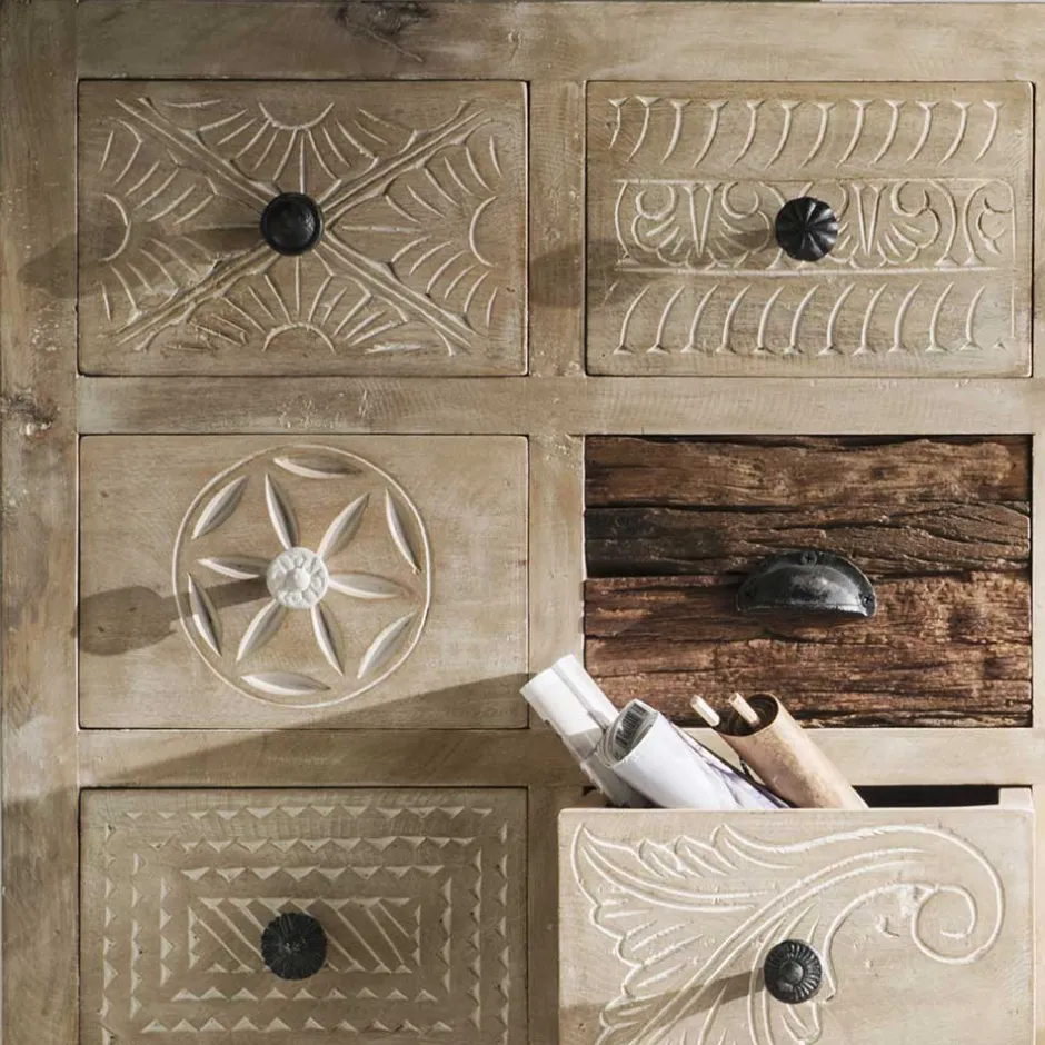 110x91x37 Recyclingholz Kommode mit 14 Schubladen - Emirello^Wohnen Hot