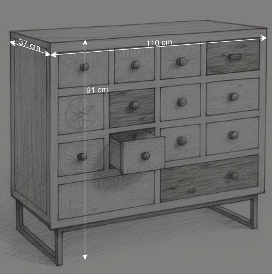 110x91x37 Recyclingholz Kommode mit 14 Schubladen - Emirello^Wohnen Hot