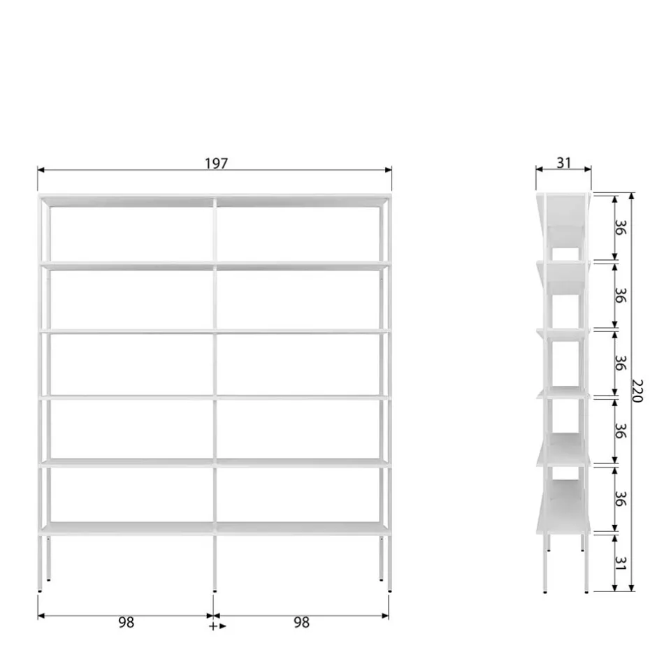 Wohnen 197x220x31 Regal aus Stahl & Holz in Weiß - Leyma