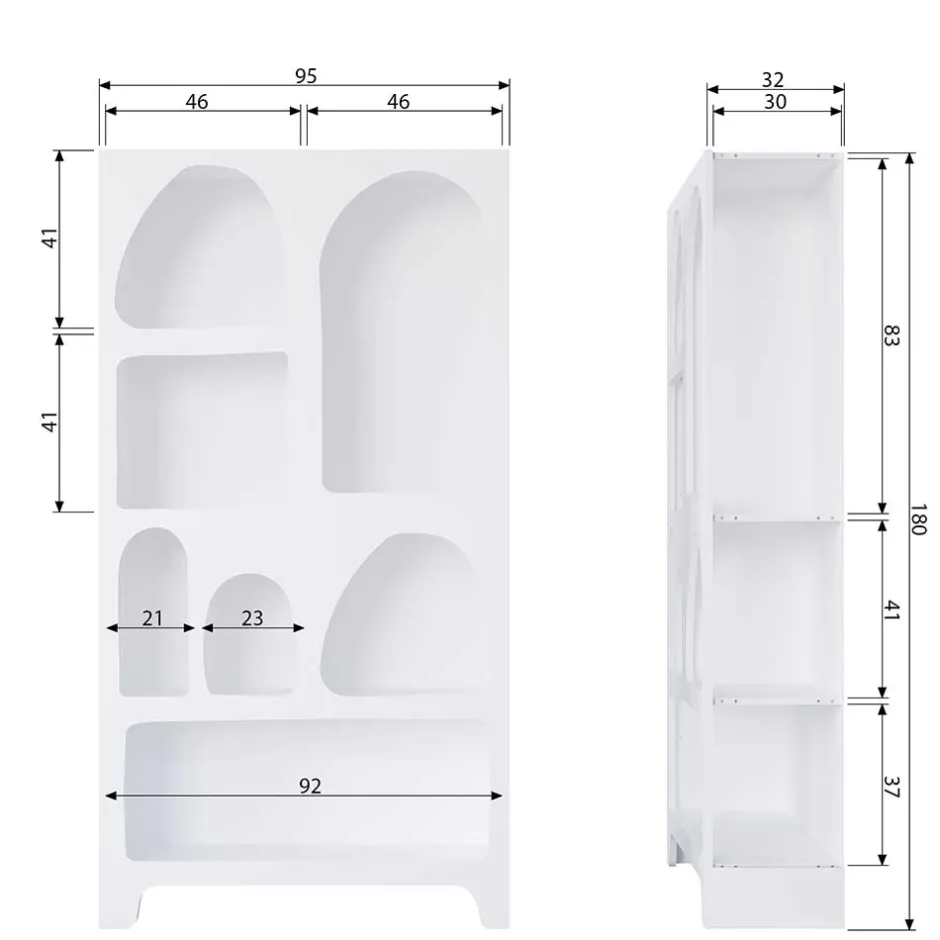 Wohnen 95x180x32 Retro Design Regal in Weiß - Tom