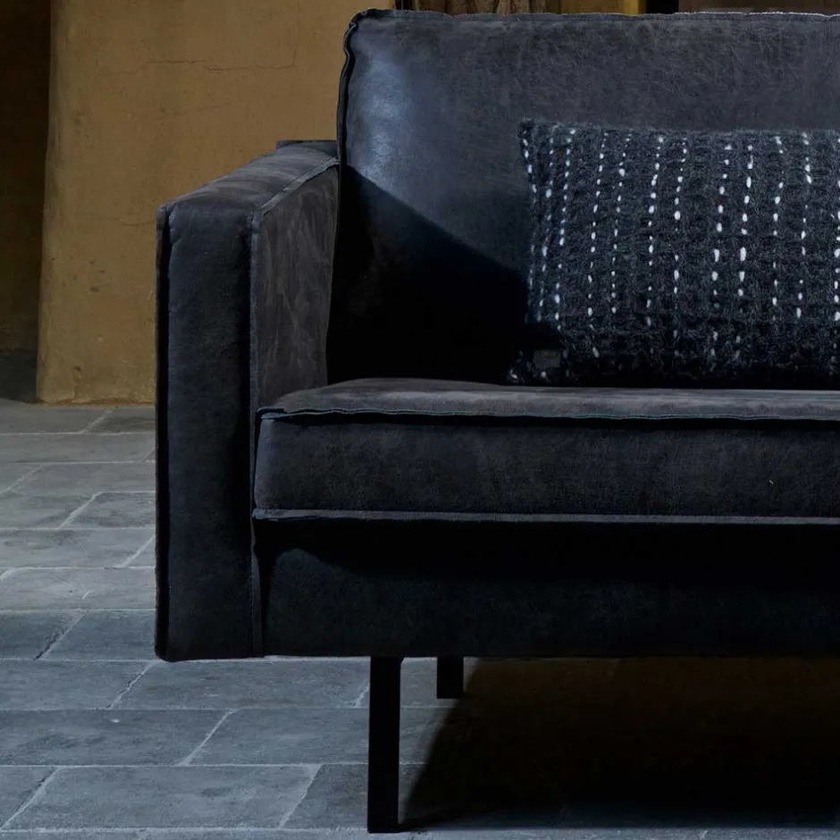 Wohnen 300x85x155 Retro Eckcouch in Schwarz - Avonita