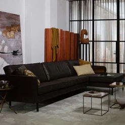 Wohnen 300x85x155 Retro Eckcouch in Schwarz - Avonita