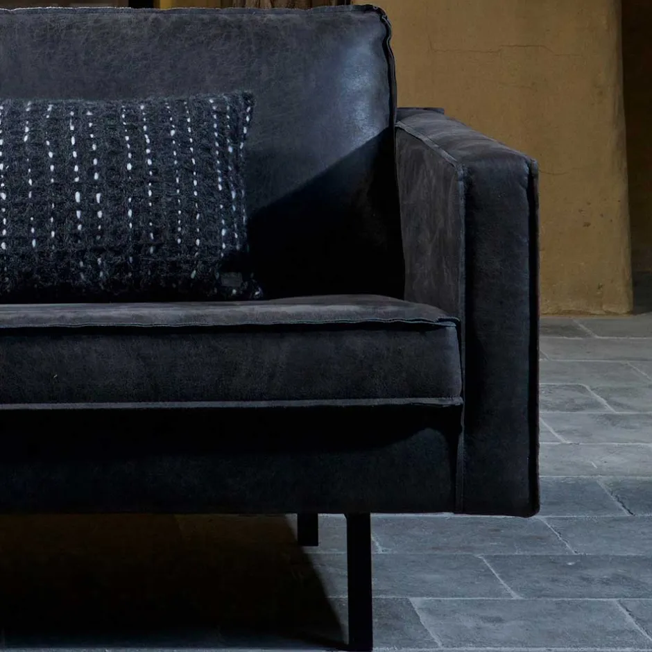 Wohnen 300x85x155 Retro Eckcouch in Schwarz - Avonita