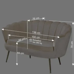 Wohnen 136x78x76 Retro Sofa im Muschel Design - Abboras