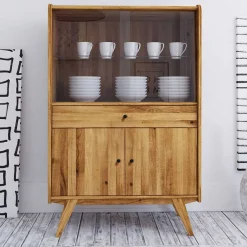 Wohnen 100x154x50 Retro Vitrinenschrank aus Wildeiche - Hardus