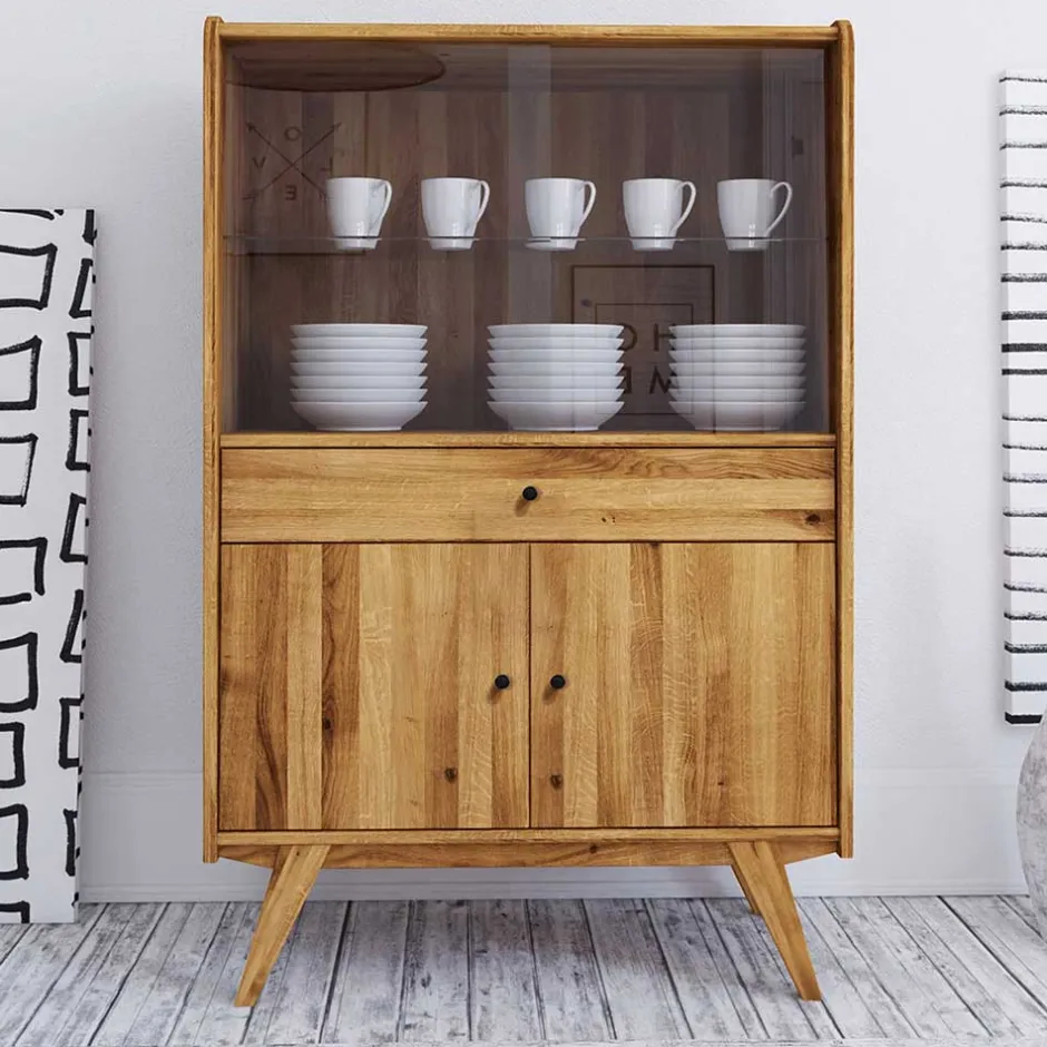 Wohnen 100x154x50 Retro Vitrinenschrank aus Wildeiche - Hardus