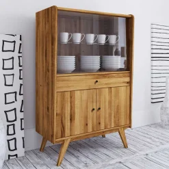 Wohnen 100x154x50 Retro Vitrinenschrank aus Wildeiche - Hardus
