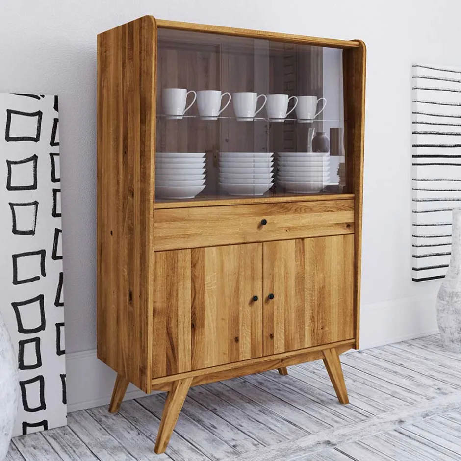 Wohnen 100x154x50 Retro Vitrinenschrank aus Wildeiche - Hardus