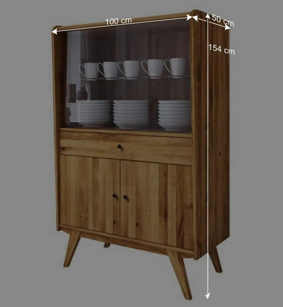 Wohnen 100x154x50 Retro Vitrinenschrank aus Wildeiche - Hardus