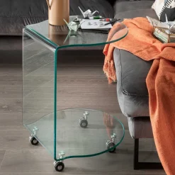 45x60x45 Rollbarer Beistelltisch aus Klarglas - Paladion^Wohnen