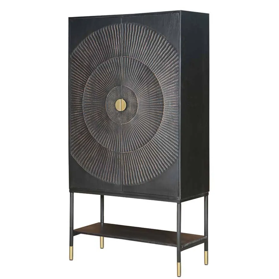 Wohnen 100x190x42 Schrank in Schwarz mit Messing - Alkatar