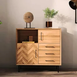 Wohnen 97x95x45 Schrank mit Fach & Schubladen & Türen - Kerfa