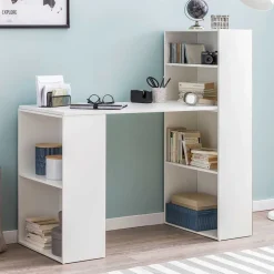 Wohnen 120x120x53 Schreibtisch Regal Kombi in Weiß - Ricana