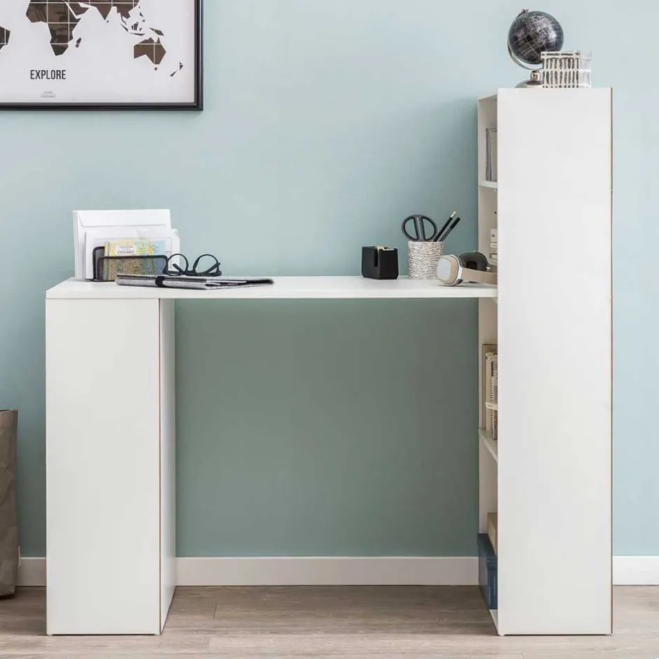 Wohnen 120x120x53 Schreibtisch Regal Kombi in Weiß - Ricana