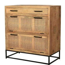 Wohnen 85x91x40 Schuhschrank aus Holz & Rattan Geflecht - Lazianus