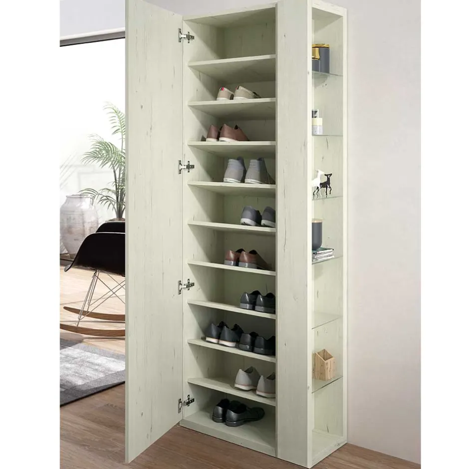 Wohnen 63x180x35 Schuhschrank mit Seitenregal & Spiegeltür - Bizkaia