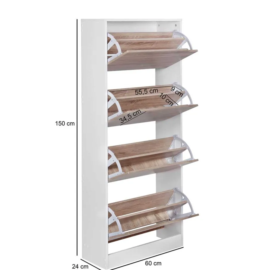 Wohnen 60x15x24 Schuhschrank mit vier Klippfächern - Melks