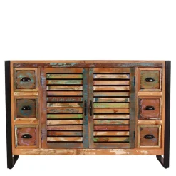 Wohnen 120x80x35 Shabby Chic Kommode aus buntem Altholz - Vosbadus