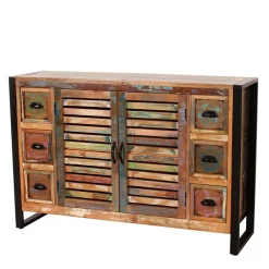 Wohnen 120x80x35 Shabby Chic Kommode aus buntem Altholz - Vosbadus