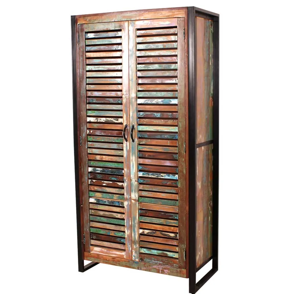 Wohnen 90x180x45 Shabby Chic Schrank mit 2 Lamellentüren - Vosbadus