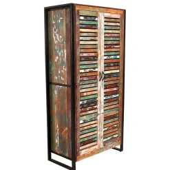 Wohnen 90x180x45 Shabby Chic Schrank mit 2 Lamellentüren - Vosbadus