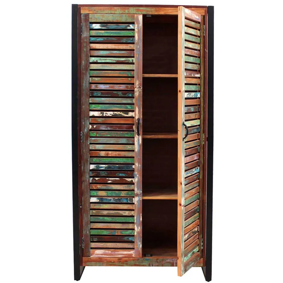 Wohnen 90x180x45 Shabby Chic Schrank mit 2 Lamellentüren - Vosbadus