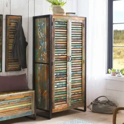 Wohnen 90x180x45 Shabby Chic Schrank mit 2 Lamellentüren - Vosbadus