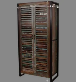 Wohnen 90x180x45 Shabby Chic Schrank mit 2 Lamellentüren - Vosbadus