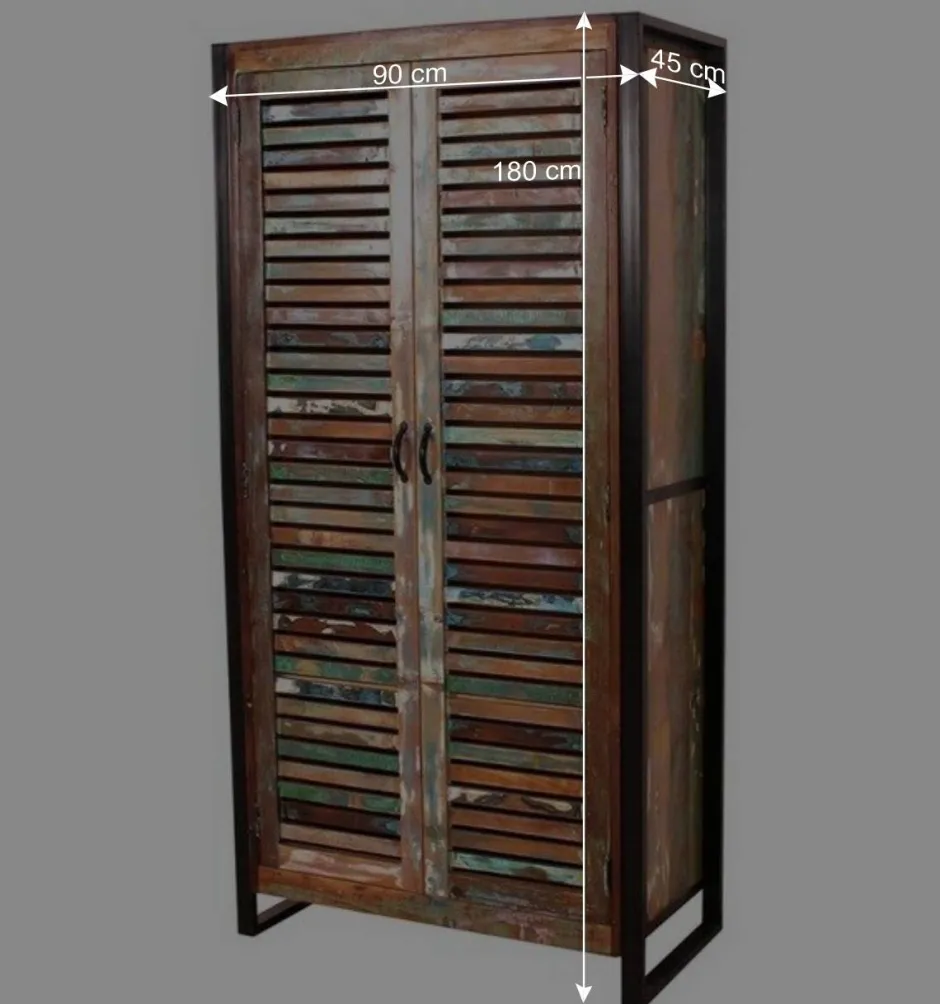Wohnen 90x180x45 Shabby Chic Schrank mit 2 Lamellentüren - Vosbadus