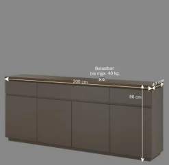 200x86x40 Sideboard Anrichte in Taupe & Akazie - Anja^Wohnen Discount