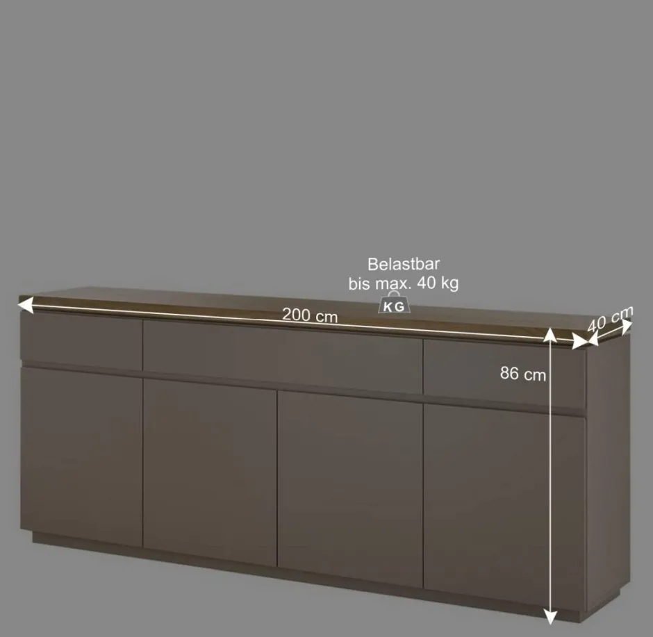 200x86x40 Sideboard Anrichte in Taupe & Akazie - Anja^Wohnen Discount