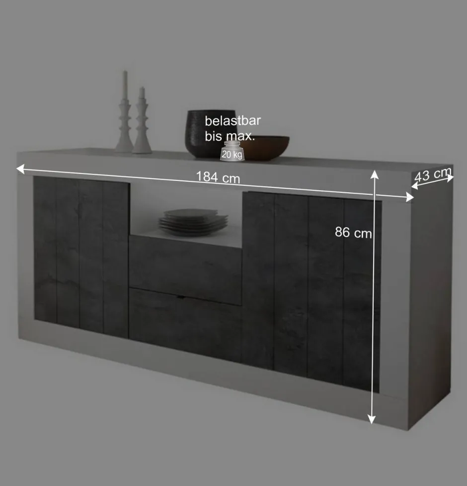 184x86x43 Sideboard in Grau zweifarbig - Faith^Wohnen Clearance