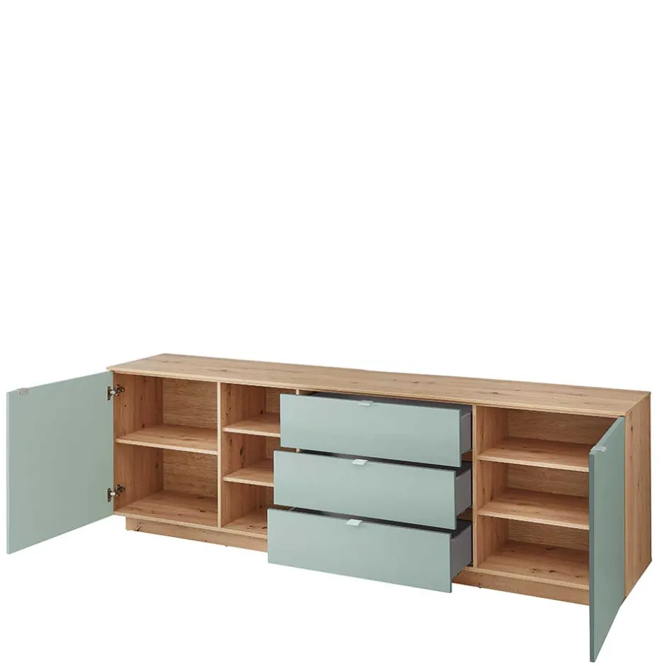 240x77x44 Sideboard in Graugrün und Wildeiche - Yoan^Wohnen