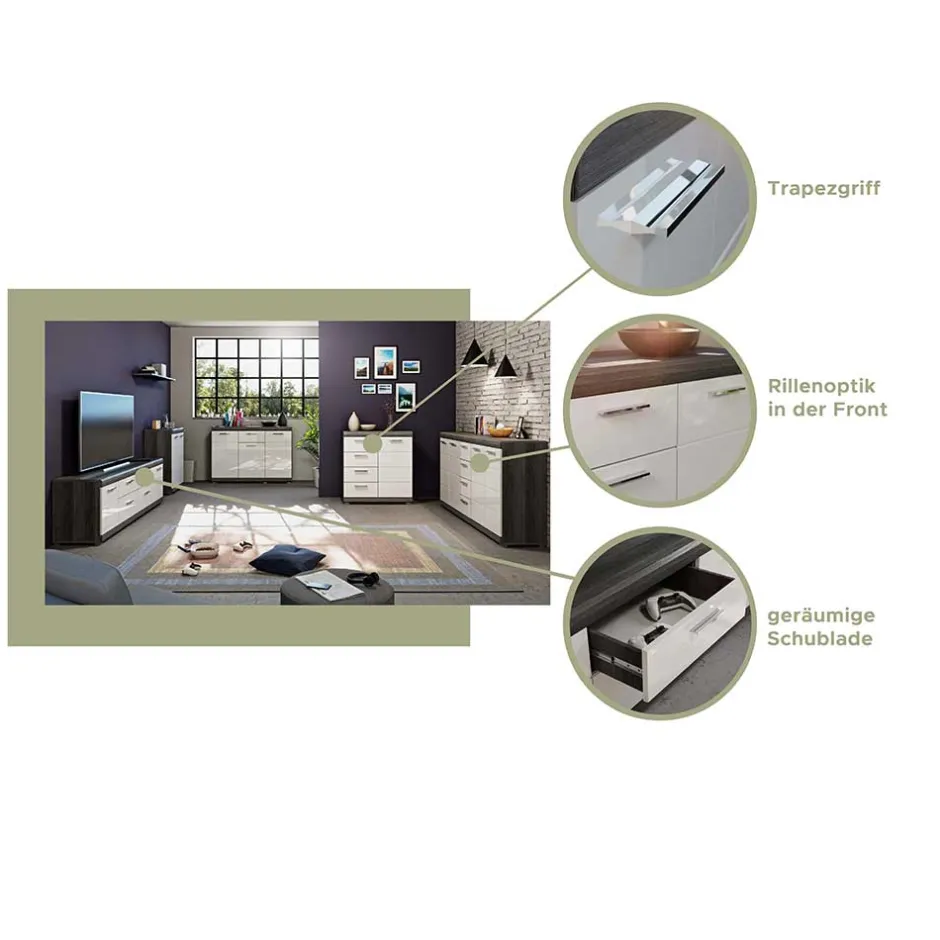 165x85x37 Sideboard in Weiß HG & Grau - Nancys^Wohnen Sale