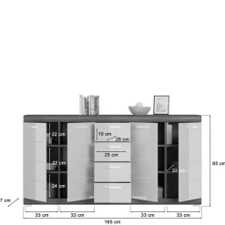 165x85x37 Sideboard in Weiß HG & Grau - Nancys^Wohnen Sale