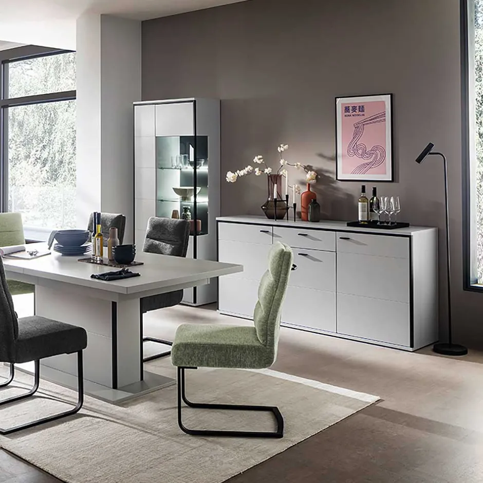 Wohnen 183x89x44 Sideboard in Weiß mit Schwarzgrau - Loazin