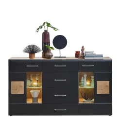 170x93x40 Sideboard mit Glas in Schwarz & Wildeiche - Kandu^Wohnen Hot